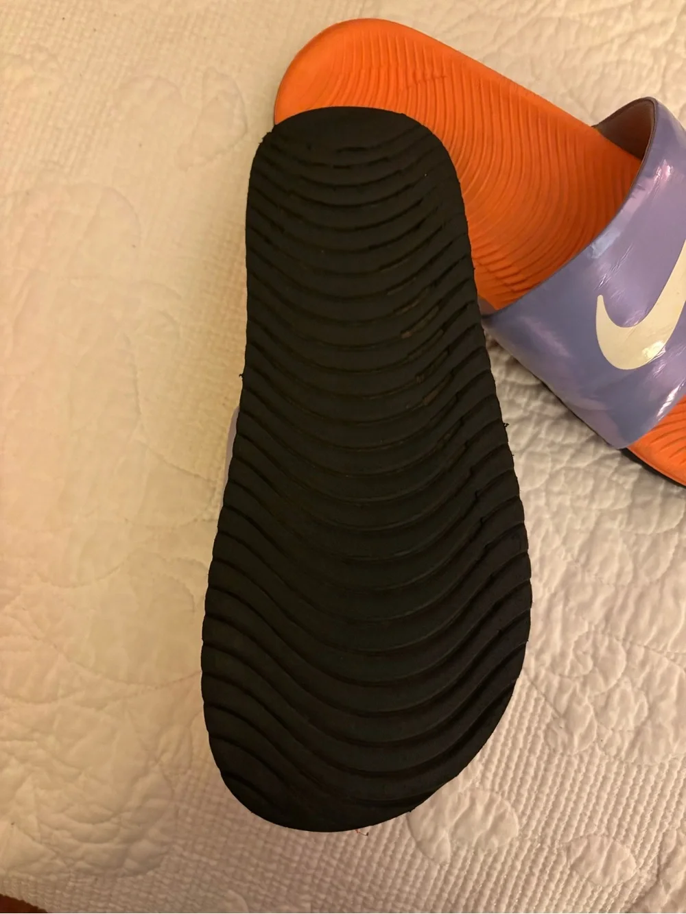 Nike Orange Footbed Purple Strap Slide Sandals